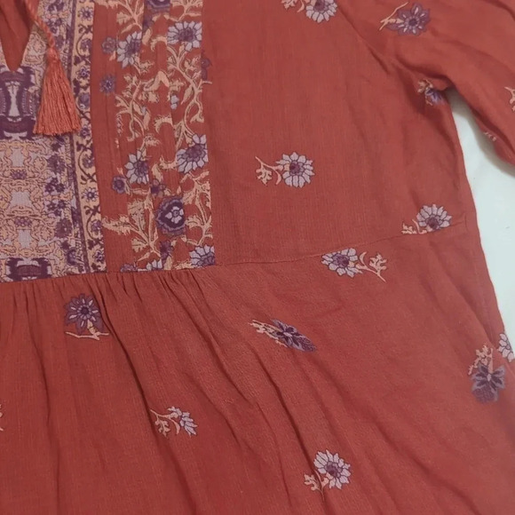 Lucky Brand Floral Peasant Top, Color Rust Size L - Picture 8 of 14